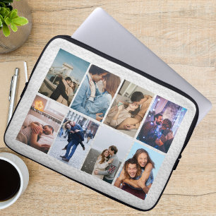 Personalized 8 Photo Collage Modern white Leather Laptop Sleeve