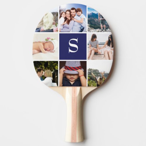 Personalized 8 Photo Collage Monogrammed Blue Ping Pong Paddle