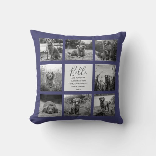 Personalized 8 Photo Collage Navy Blue Throw Pillow
