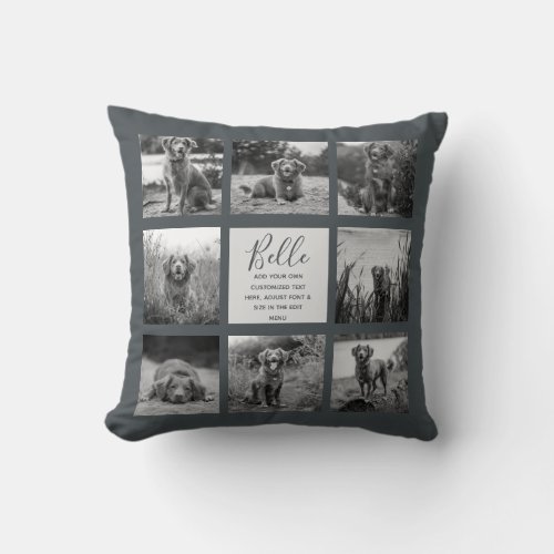 Personalized 8 Photo Collage Off_Black Throw Pillow
