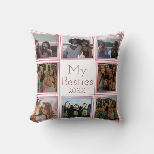 Personalized8 photo collage Rose Gold Besties Thr Throw Pillow