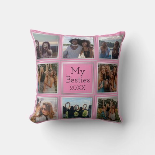 Personalized8 photo collage Silver gray frames Th Throw Pillow