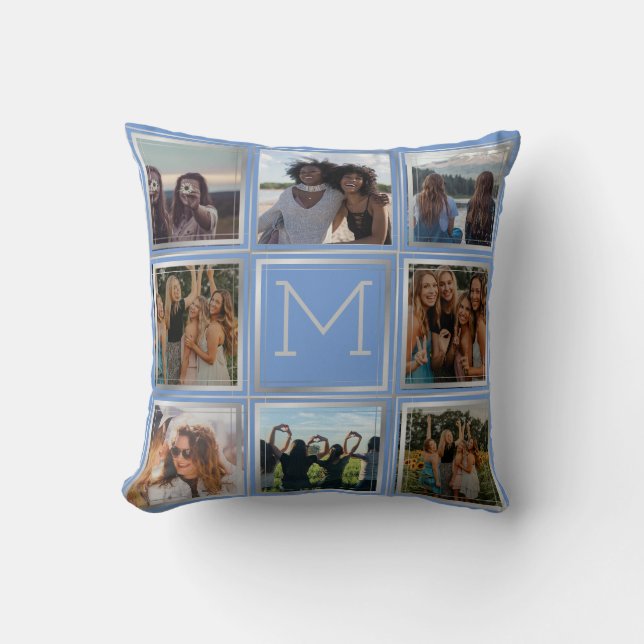 Personalized.8 photo collage Silver gray frames  Throw Pillow (Front)