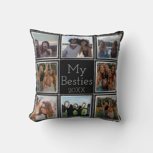 Personalized8 photo collage Silver gray frames Throw Pillow