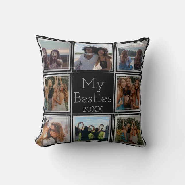 Personalized.8 photo collage Silver gray frames Throw Pillow (Front)