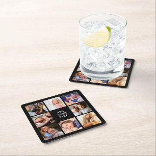 Personalized 8 Photo Collage Square Paper Coaster