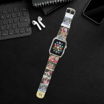 Personalized 8 Photo Collage Template Monogrammed Apple Watch Band<br><div class="desc">Create your own custom, personalized, quality faux leather (microfiber), designed to last, handcrafted, elegant typography script monogrammed, 8 photo collage template faux gold and white Apple watch band, with its surface bonded with a UV ink that helps prevent discoloration. To personalize, simply type your monogram / initials, and add 8...</div>