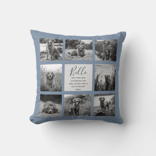 Personalized 8 Photo Collage Vintage Blue Throw Pillow