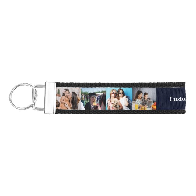 Personalized 8 Photo Collage With Custom Text      Wrist Keychain (Keys on Left)