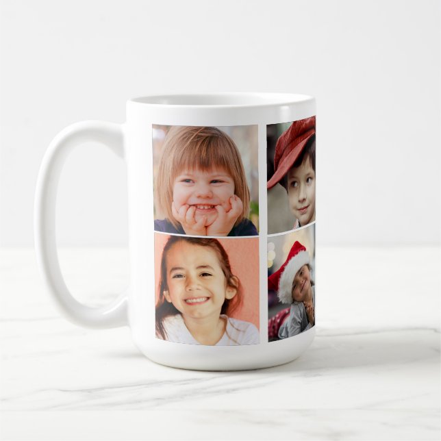 "Personalized 8 Photo Grid Collage White  Coffee Mug (Left)