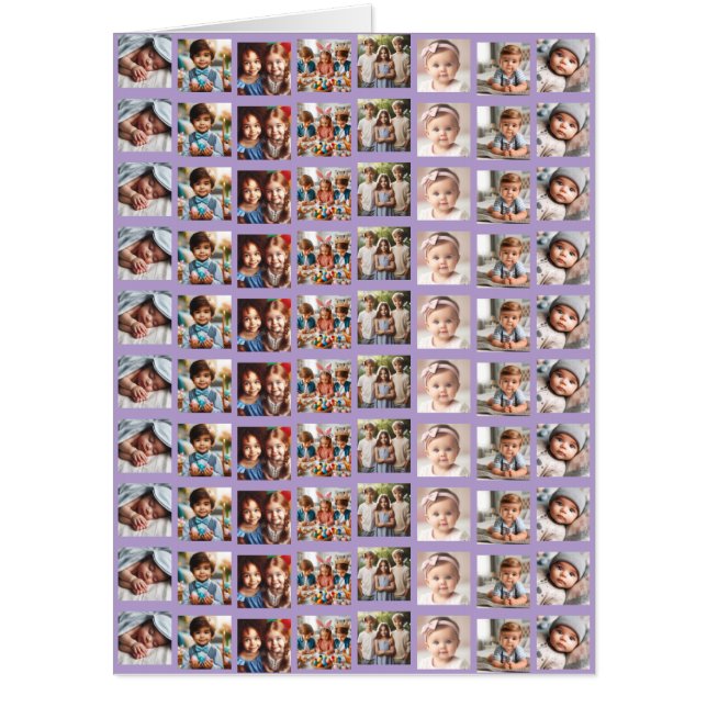 Personalized 8 Photo Pastel Purple Happy Birthday Card (Front)