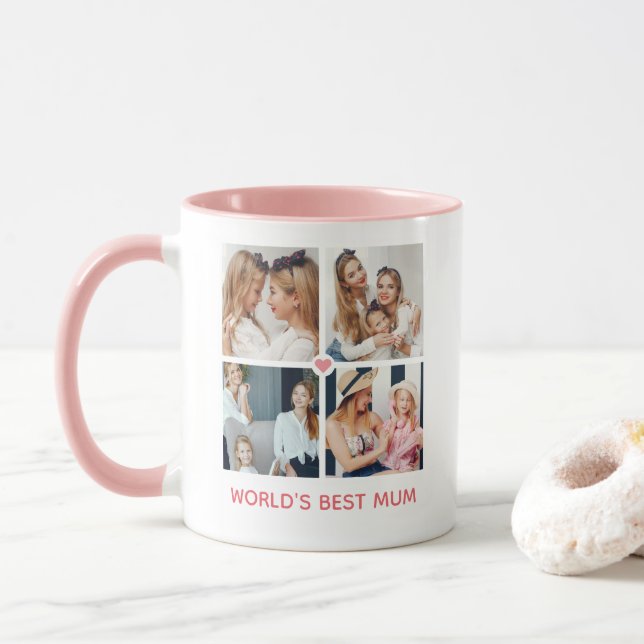 Personalized 8-photo 'World's Best Mum' Mug (With Donut)