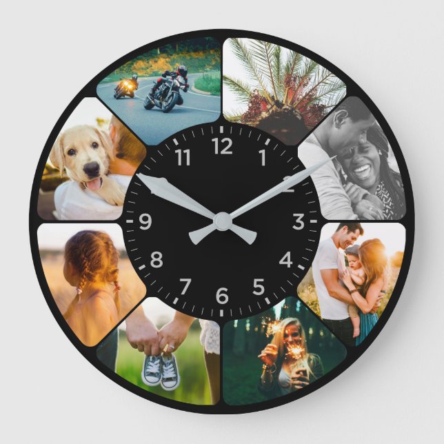 Personalized 8 Rounded Photos Large Clock (Front)
