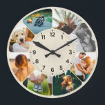 Personalized 8 Rounded Photos Large Clock<br><div class="desc">Tan wall clock with changeable rounded Photos. Great for your kitchen or to give as a family gift.</div>