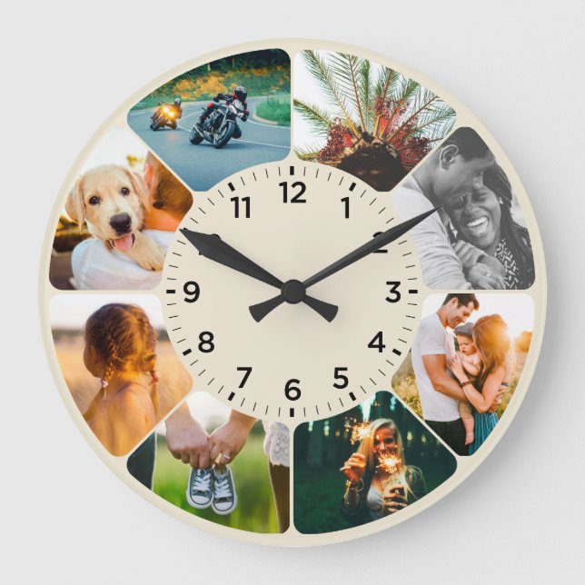 Personalized 8 Rounded Photos Large Clock (Front)