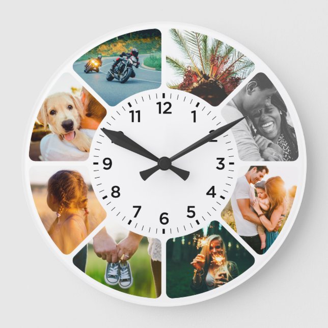 Personalized 8 Rounded Photos Large Clock (Front)