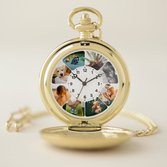 Personalized 8 Rounded Photos Pocket Watch (Inside)