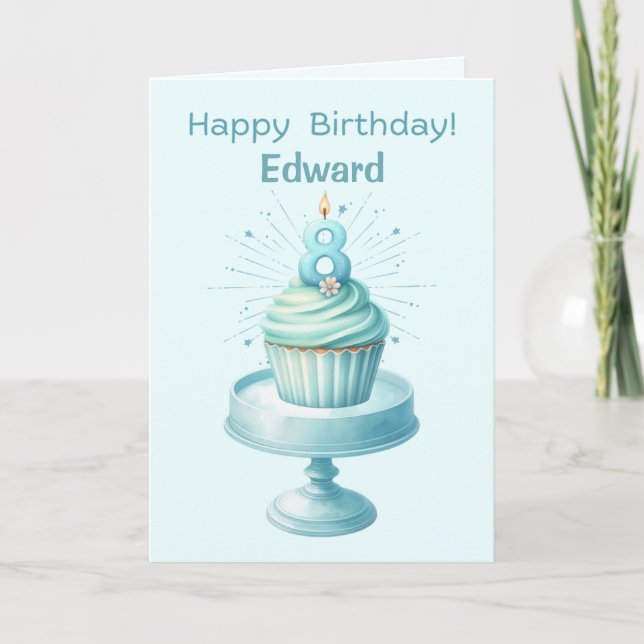 Personalized 8th Birthday Cupcake Card (Front)