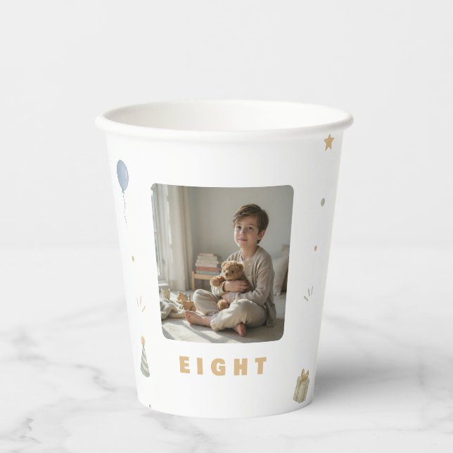 Personalized 8th Birthday Paper Cups with Photo (Front)