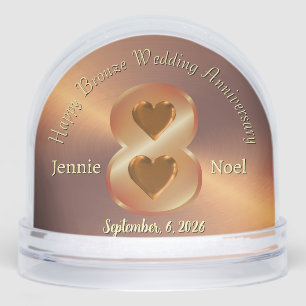 Personalized 8th Bronze Wedding Anniversary Gift Snow Globe