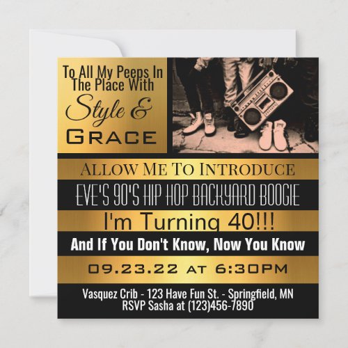 Personalized 90s Hip Hop Birthday Party Invite