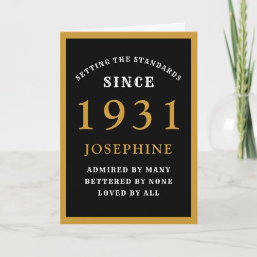 Personalized 90th Birthday 1931 Black Gold Chic Card