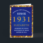 Personalized 90th Birthday 1931 Blue Gold Elegant Card<br><div class="desc">90th birthday blue and gold birthday card for those special people born in 1931. Easily customize the text to the front and the interior of this birthday card using the template provided. Part of the setting standards range of greeting cards.</div>