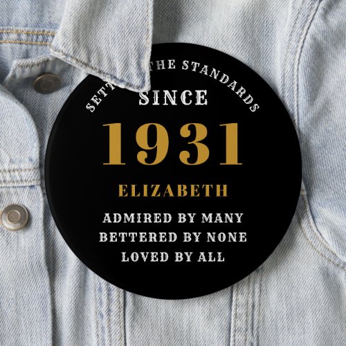 Personalized 90th Birthday 1931 Elegant Black Mom Button