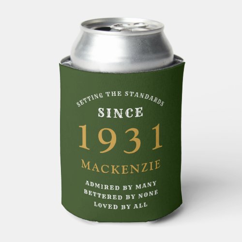 Personalized 90th Birthday 1931 Green Gold Huge Can Cooler
