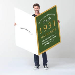 Personalized 90th Birthday 1931 Green Gold Huge Card