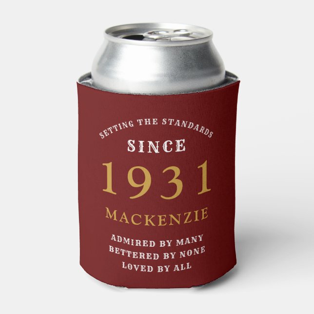 Personalized 90th Birthday 1931 Red Gold Huge Can Cooler (Can Front)