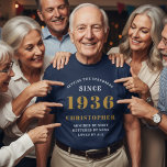 Personalized 90th Birthday 1936 Add Name Blue Gold T-Shirt<br><div class="desc">Celebrate a landmark birthday in style with this elegant and personalizable "Setting the Standards Since 1936" t-shirt. This custom tee makes the perfect 90th birthday gift for the amazing man in your life—a father, grandfather, husband, or friend. The rich navy blue, short-sleeve, cotton t-shirt is designed for a comfortable, classic...</div>