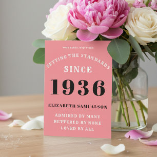 Personalized 90th Birthday 1936 Add Your Name Pink Invitation