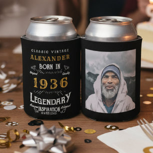 Personalized 90th Birthday Add Name Year Photo Can Cooler