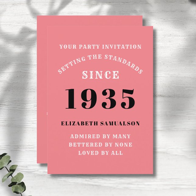 Personalized 90th Birthday Add Your Name Pink Invitation (Personalized pink 90th birthday invitation.)