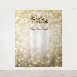 Personalized 90th Birthday Backdrop Gold Lights
