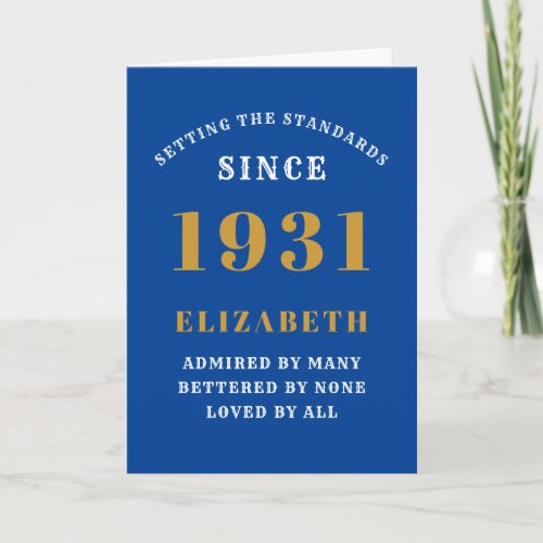 Personalized 90th Birthday Born 1931 Blue Gold Card
