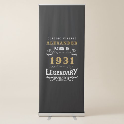 Personalized 90th Birthday Born 1931 Vintage Black Retractable Banner