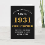 Personalized 90th Birthday Born 1931Black Gold Card<br><div class="desc">For those born in 1931 and celebrating their 90th anniversary we have the ideal greeting card. The black background with a white and gold design is simple and yet elegant. Easily customize the text to the front and the interior of this card using the template provided. Part of the setting...</div>