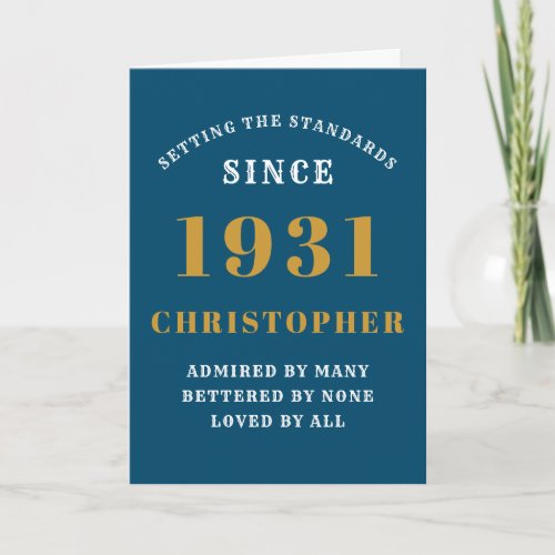 Personalized 90th Birthday Born 1931Blue Gold Card