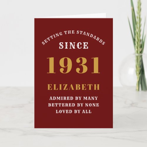 Personalized 90th Birthday Born 1931Red Gold Card