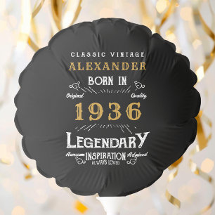 Personalized 90th Birthday Born 1936 Vintage Black Balloon