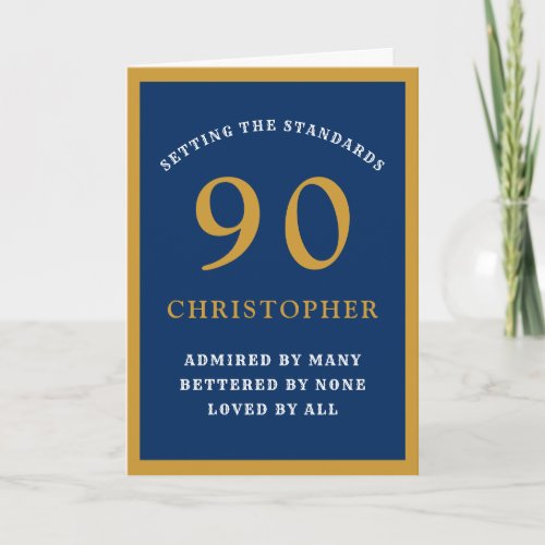 Personalized 90th Birthday Dad Blue Gold Chic Card