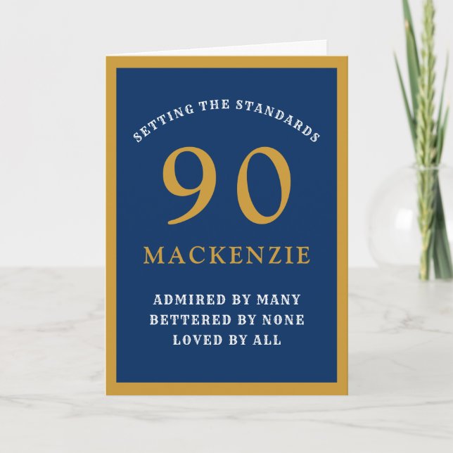 Personalized 90th Birthday Father Blue Gold Chic Card (Front)