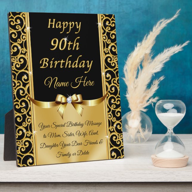 Personalized, 90th Birthday Gift Ideas for Her Plaque (Side)