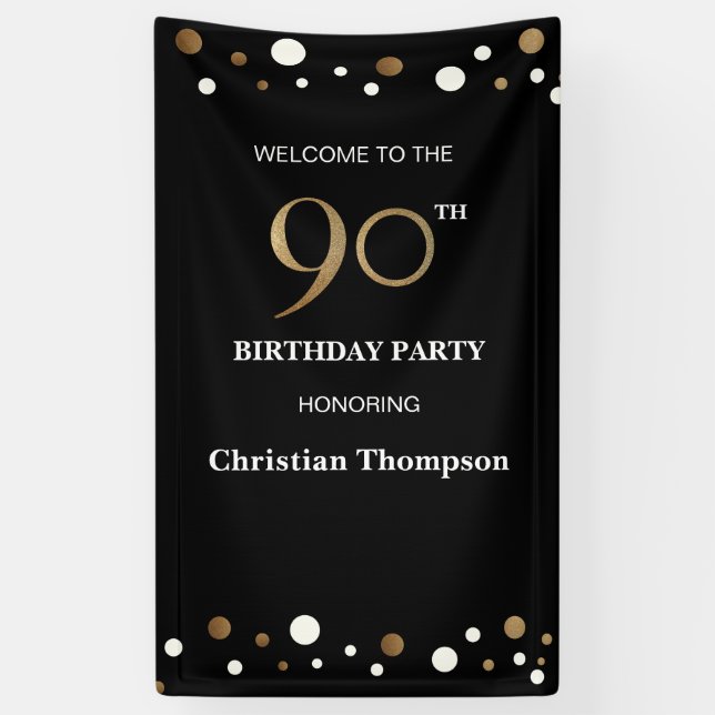 Personalized 90th Birthday Gold confetti Banner (Vertical)