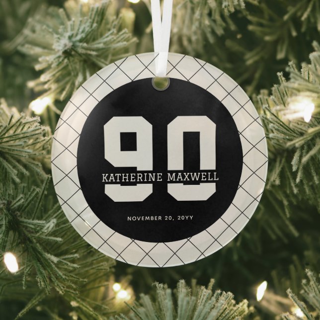 Personalized 90th Birthday Modern and Elegant   Glass Ornament (Insitu)