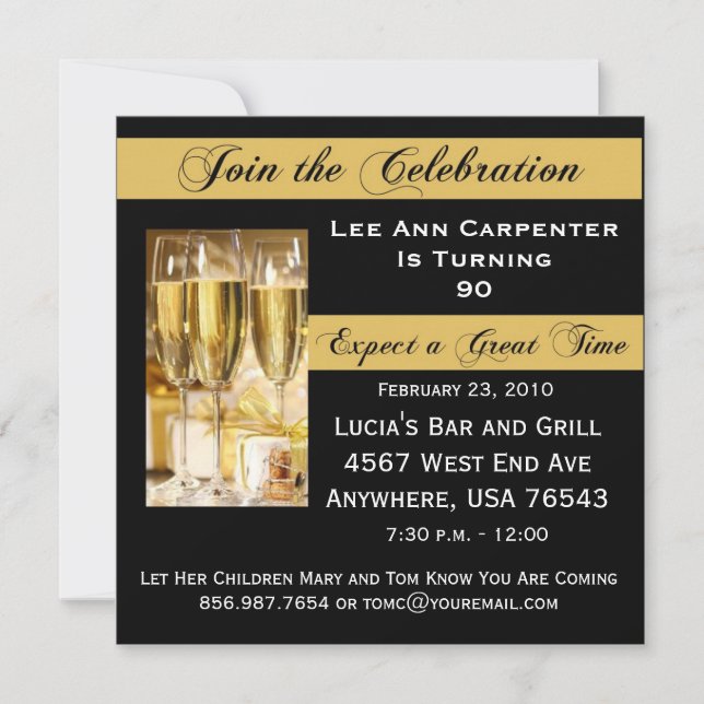 Personalized 90th Birthday Party Invitation (Front)