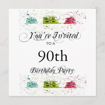 Personalized 90th Birthday Party Invitations by NightSweatsDiva at Zazzle