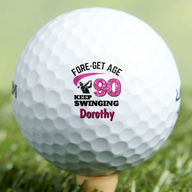 Personalized 90th Birthday – Pink Fore-get Age 90 Golf Balls (Creator Uploaded)